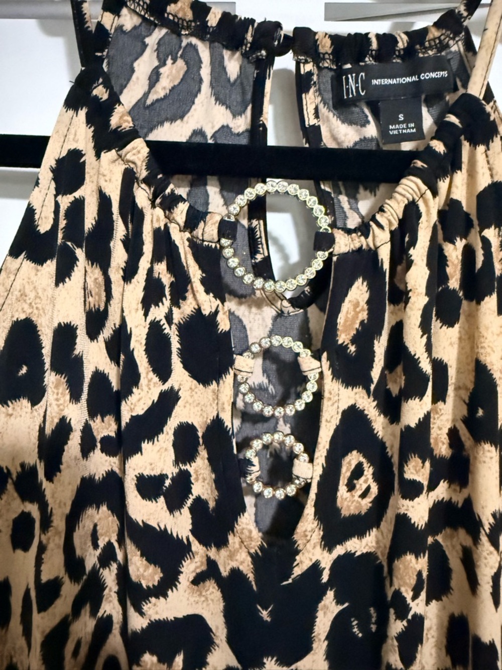 INC International Concepts Leopard Print Tank Top with Rhinestone Rings - Picture 3 of 5